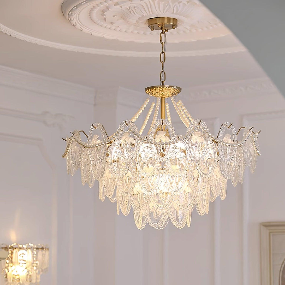 Glass Bead Chandelier with Gold-Effect Frame, 3 or 4 Tiers