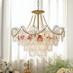 Glass Bead Chandelier with Gold-Effect Frame, 3 or 4 Tiers