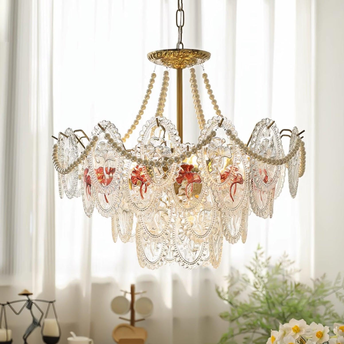 Glass Bead Chandelier with Gold-Effect Frame, 3 or 4 Tiers