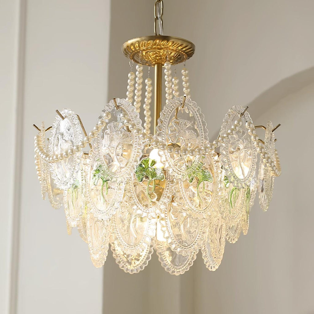 Glass Bead Chandelier with Gold-Effect Frame, 3 or 4 Tiers