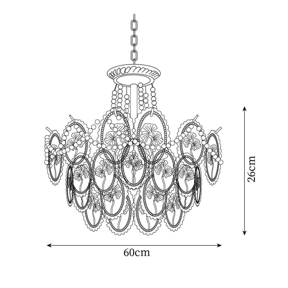 Glass Bead Chandelier with Gold-Effect Frame, 3 or 4 Tiers