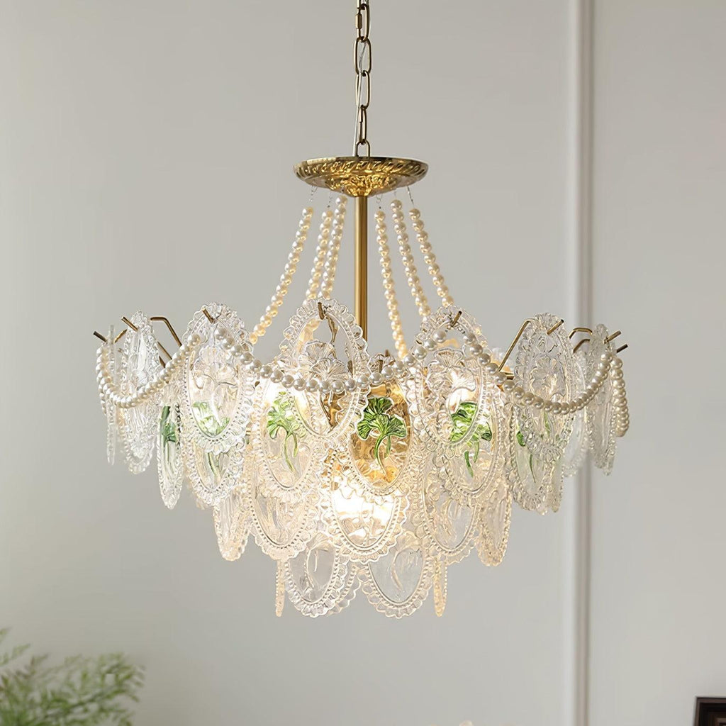 Glass Bead Chandelier with Gold-Effect Frame, 3 or 4 Tiers