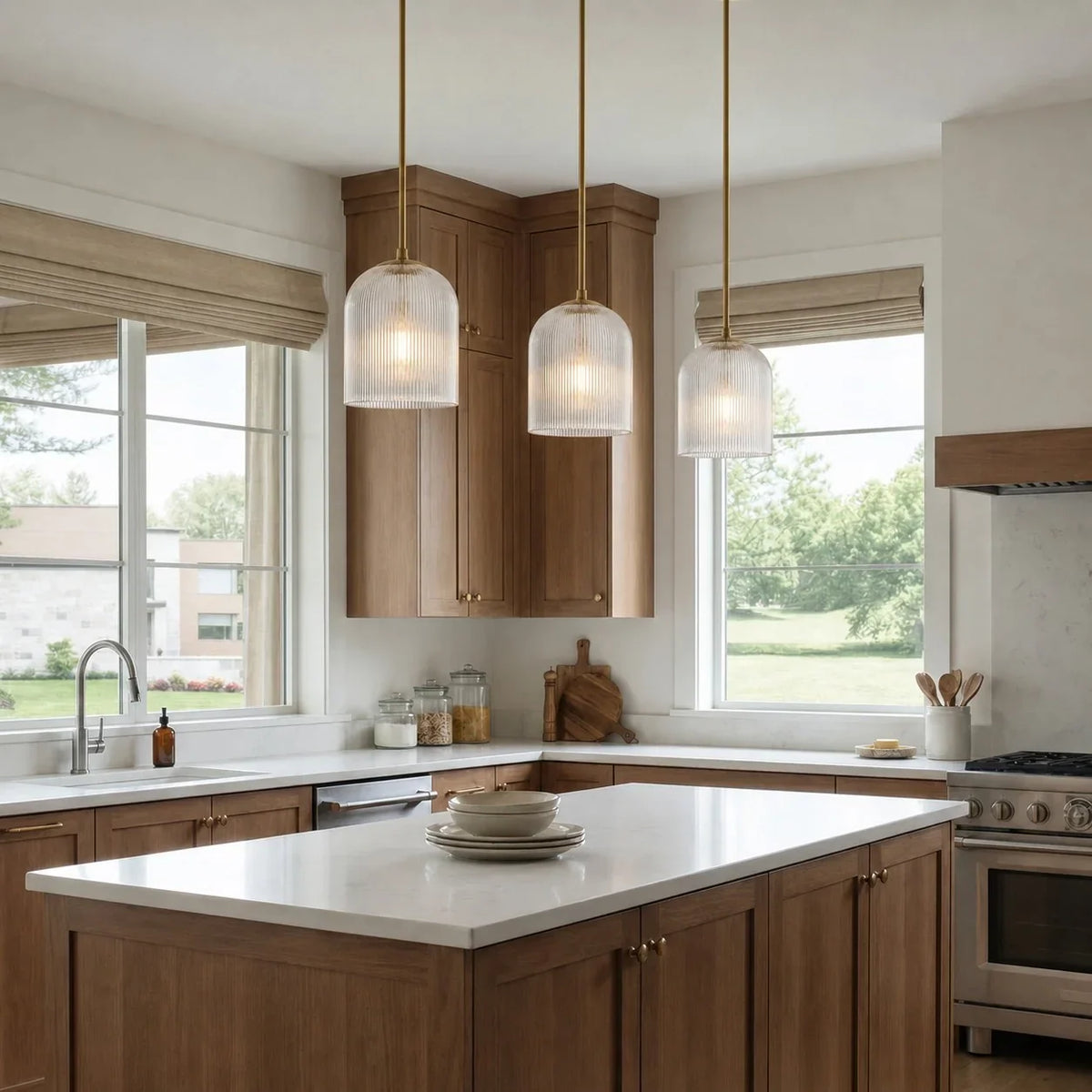 Ribbed Glass Pendant Light with Copper Finish, 11.5 cm