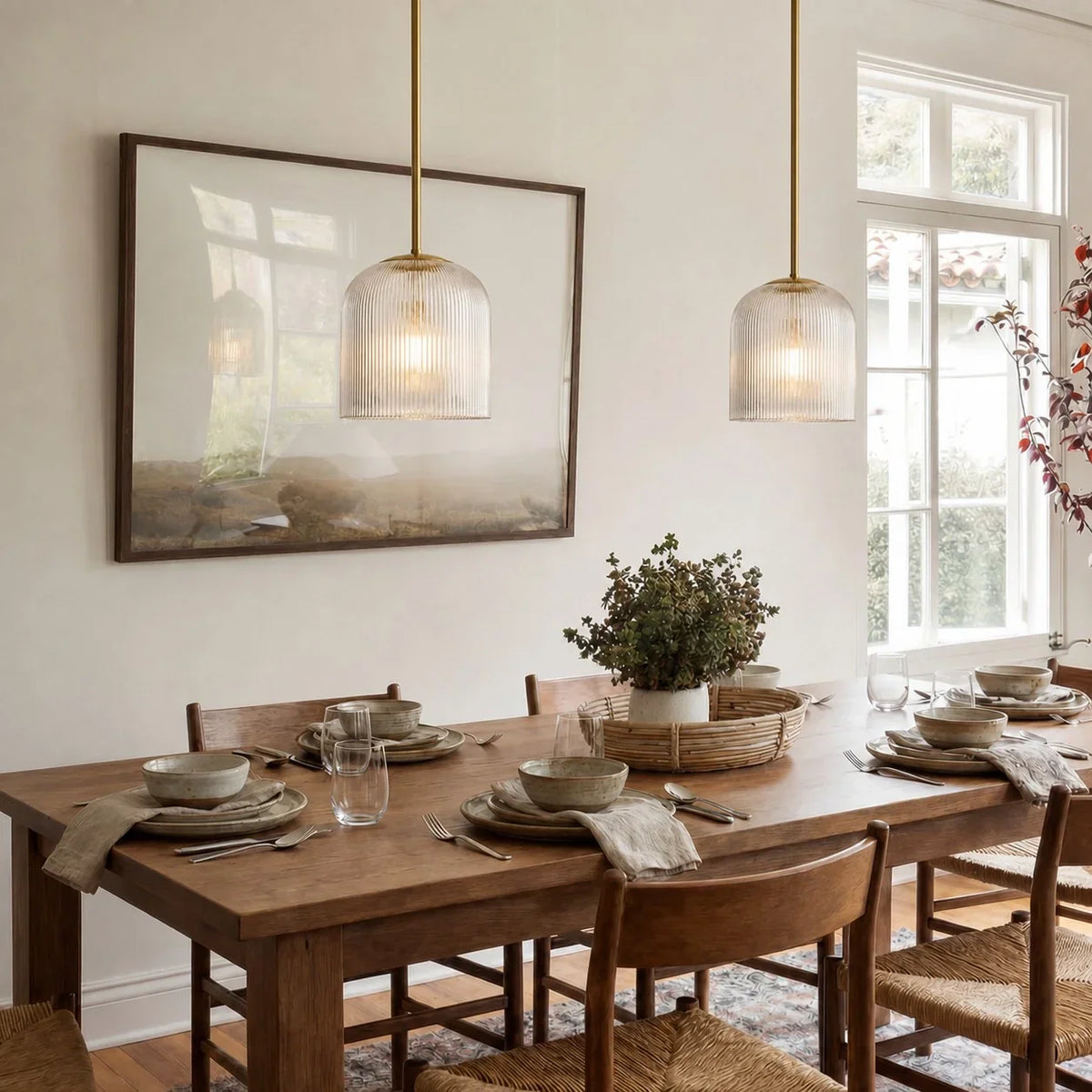 Ribbed Glass Pendant Light with Copper Finish, 11.5 cm