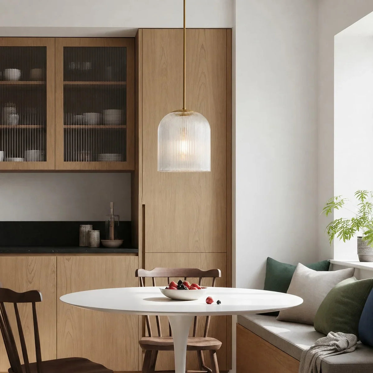 Ribbed Glass Pendant Light with Copper Finish, 11.5 cm