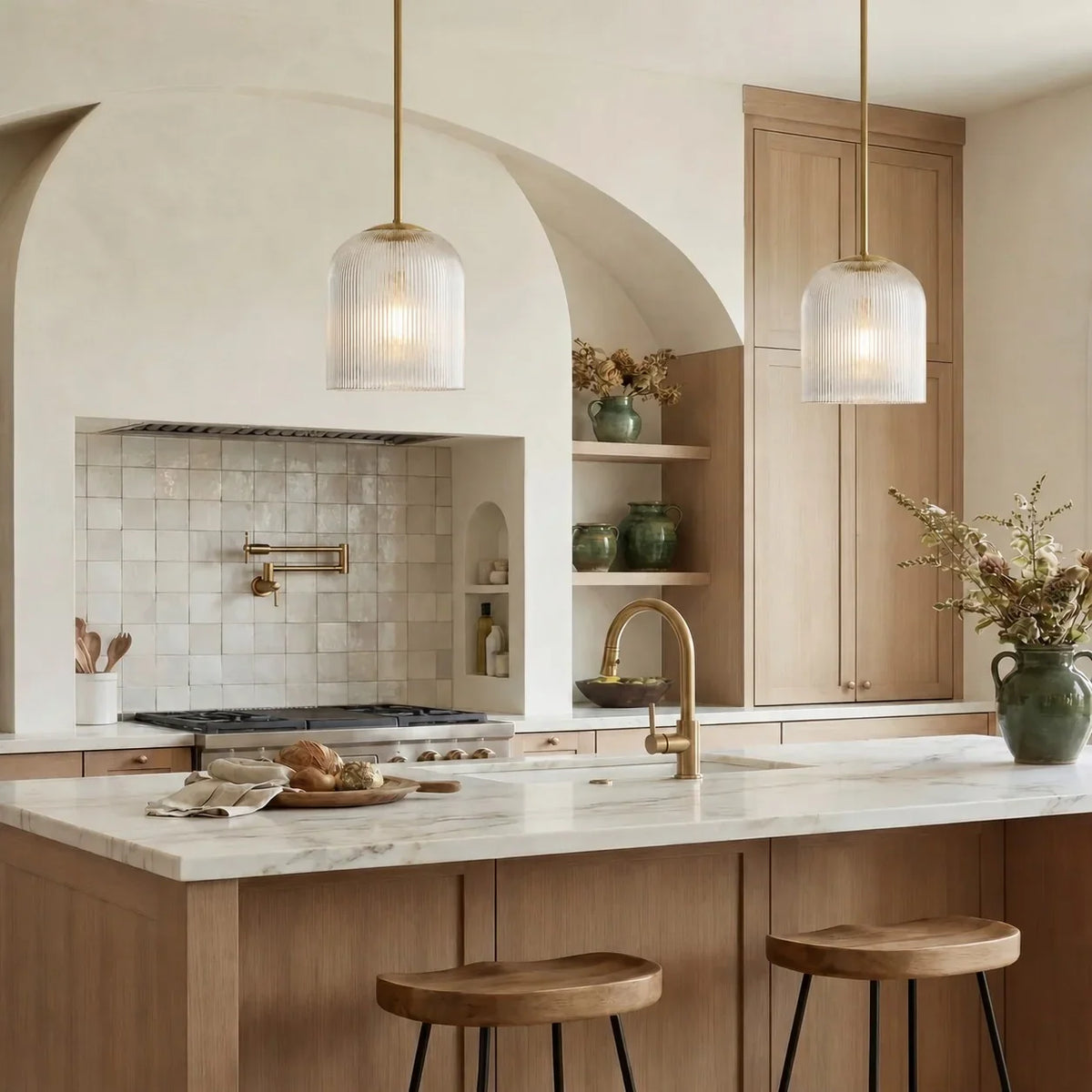Ribbed Glass Pendant Light with Copper Finish, 11.5 cm