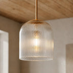 Ribbed Glass Pendant Light with Copper Finish, 11.5 cm