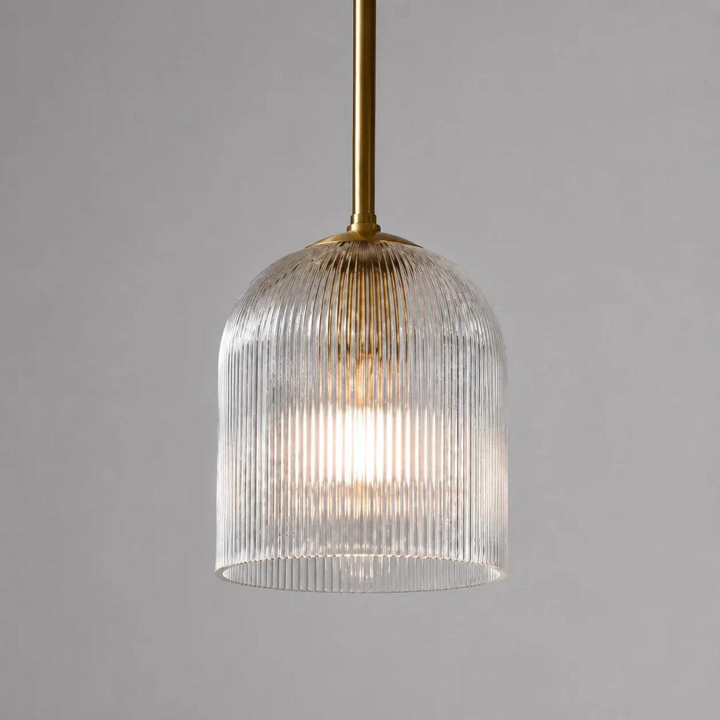 Ribbed Glass Pendant Light with Copper Finish, 11.5 cm