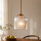 Ribbed Glass Pendant Light with Copper Finish, 11.5 cm
