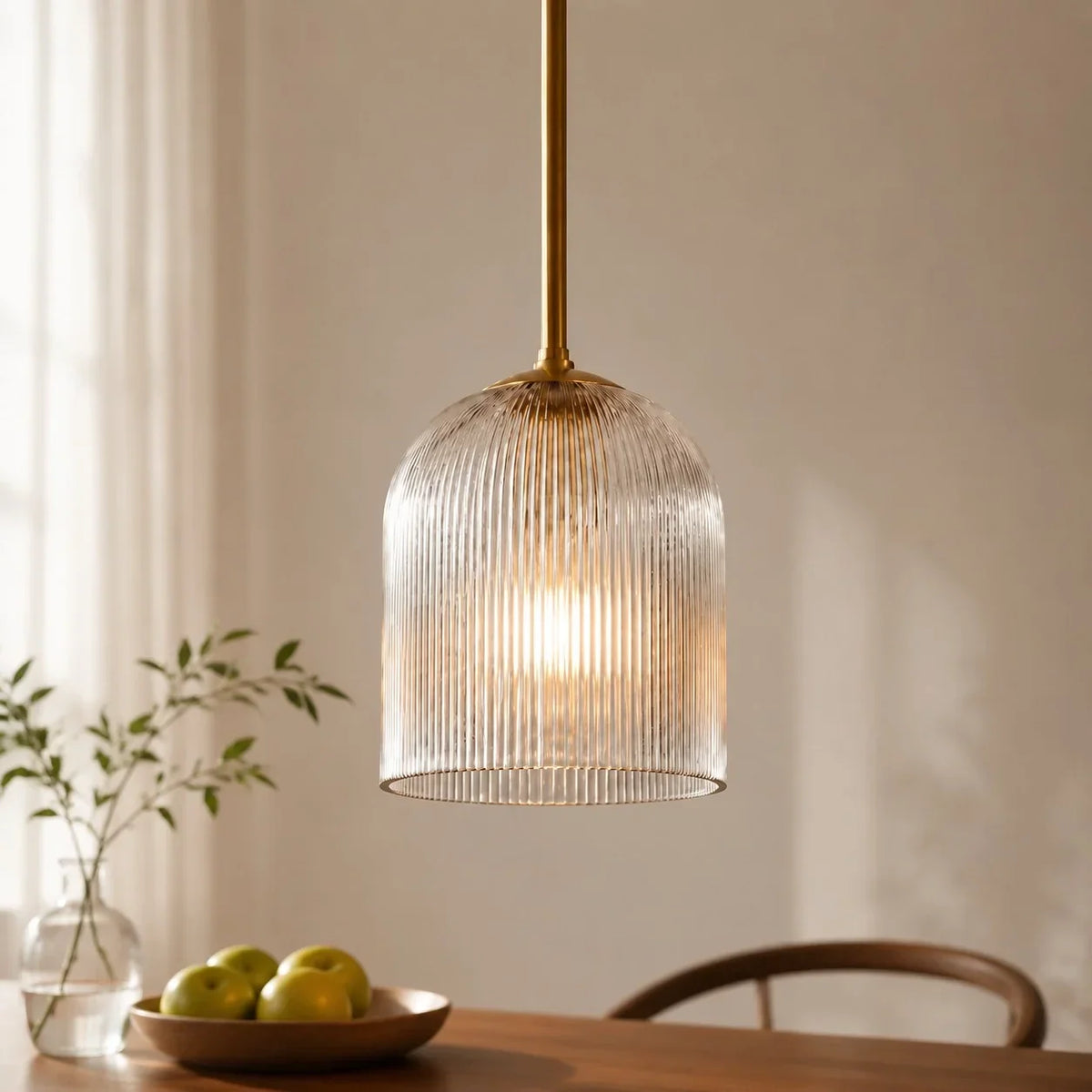 Ribbed Glass Pendant Light with Copper Finish, 11.5 cm