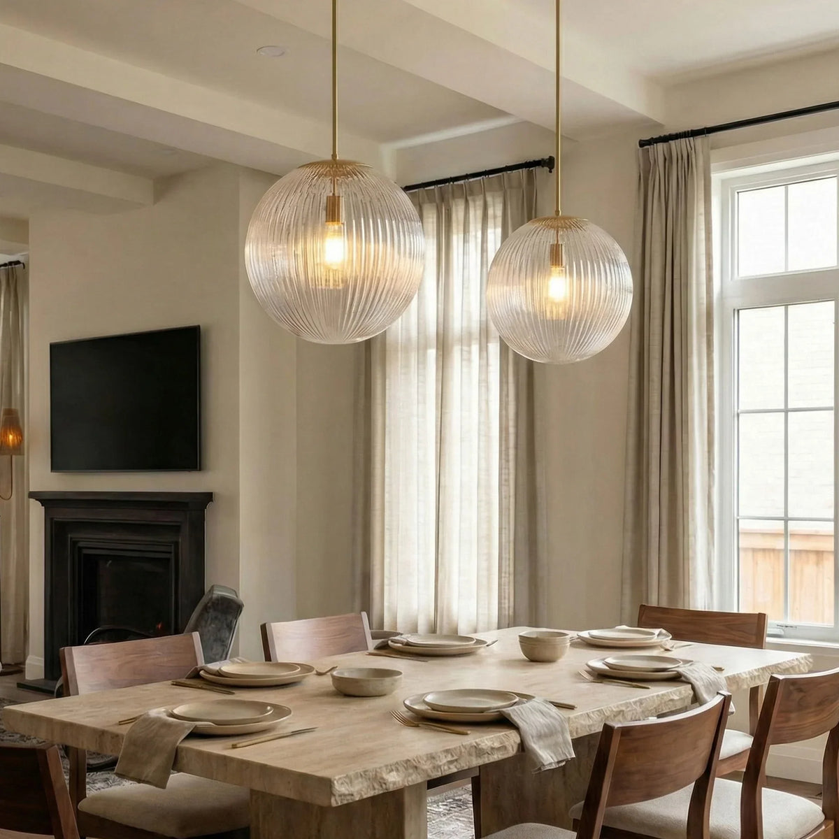 Ribbed Glass Pendant Light with Copper Finish, 11.5 cm