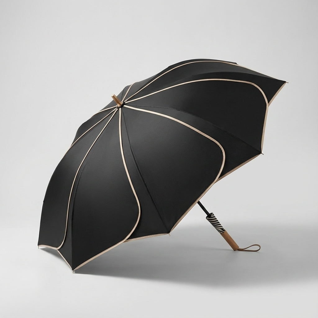 Flower-Shaped Umbrella with Wooden Handle, UV Coated