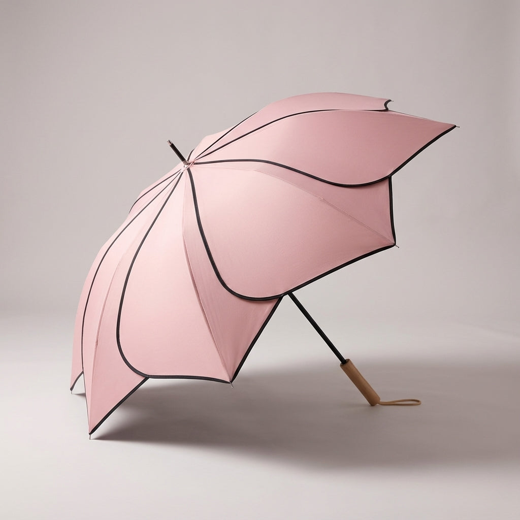 Flower-Shaped Umbrella with Wooden Handle, UV Coated