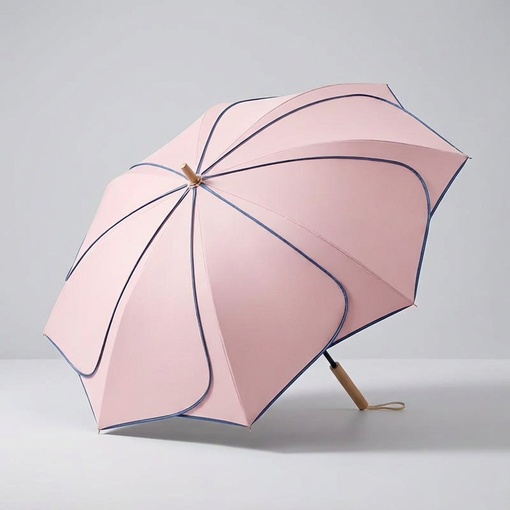 Flower-Shaped Umbrella with Wooden Handle, UV Coated