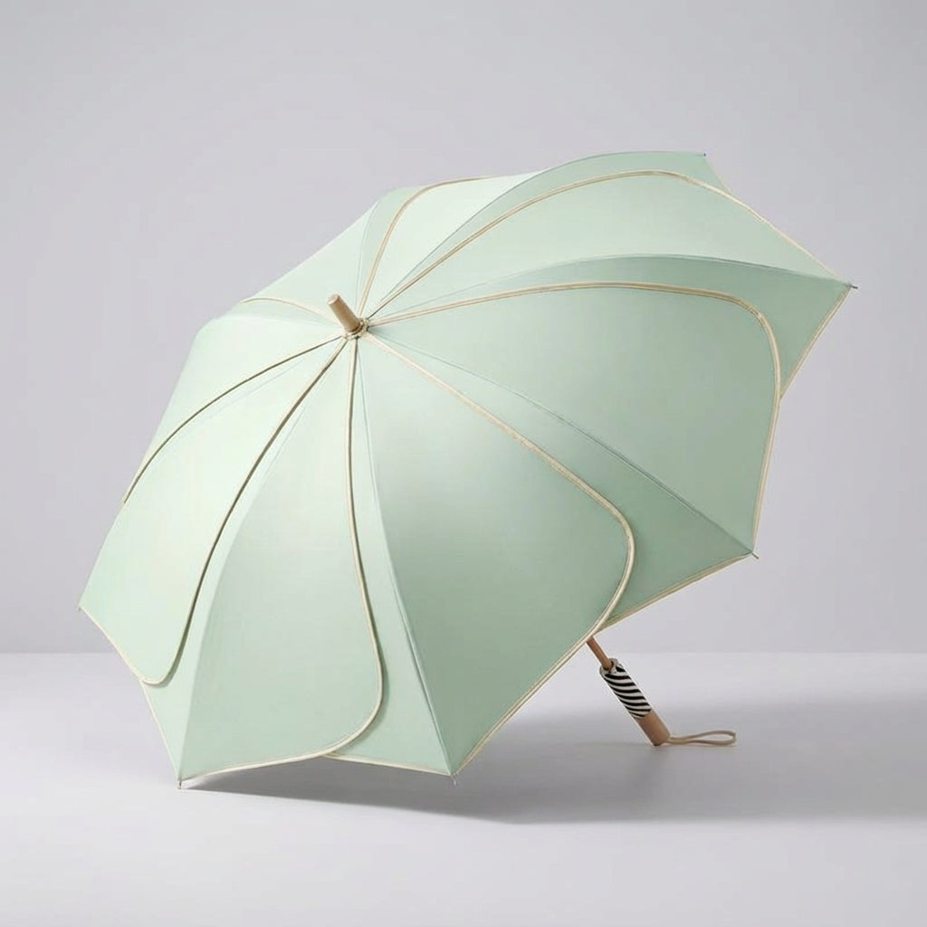 Flower-Shaped Umbrella with Wooden Handle, UV Coated