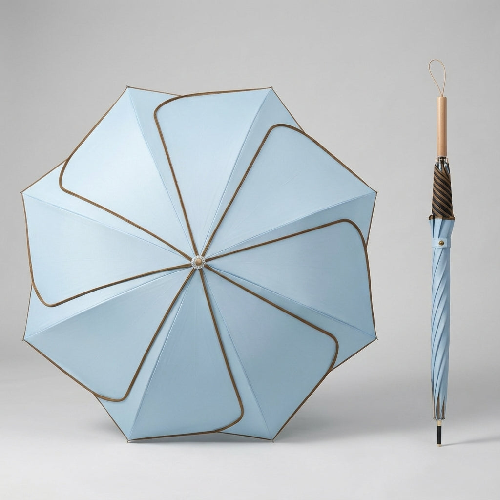 Flower-Shaped Umbrella with Wooden Handle, UV Coated