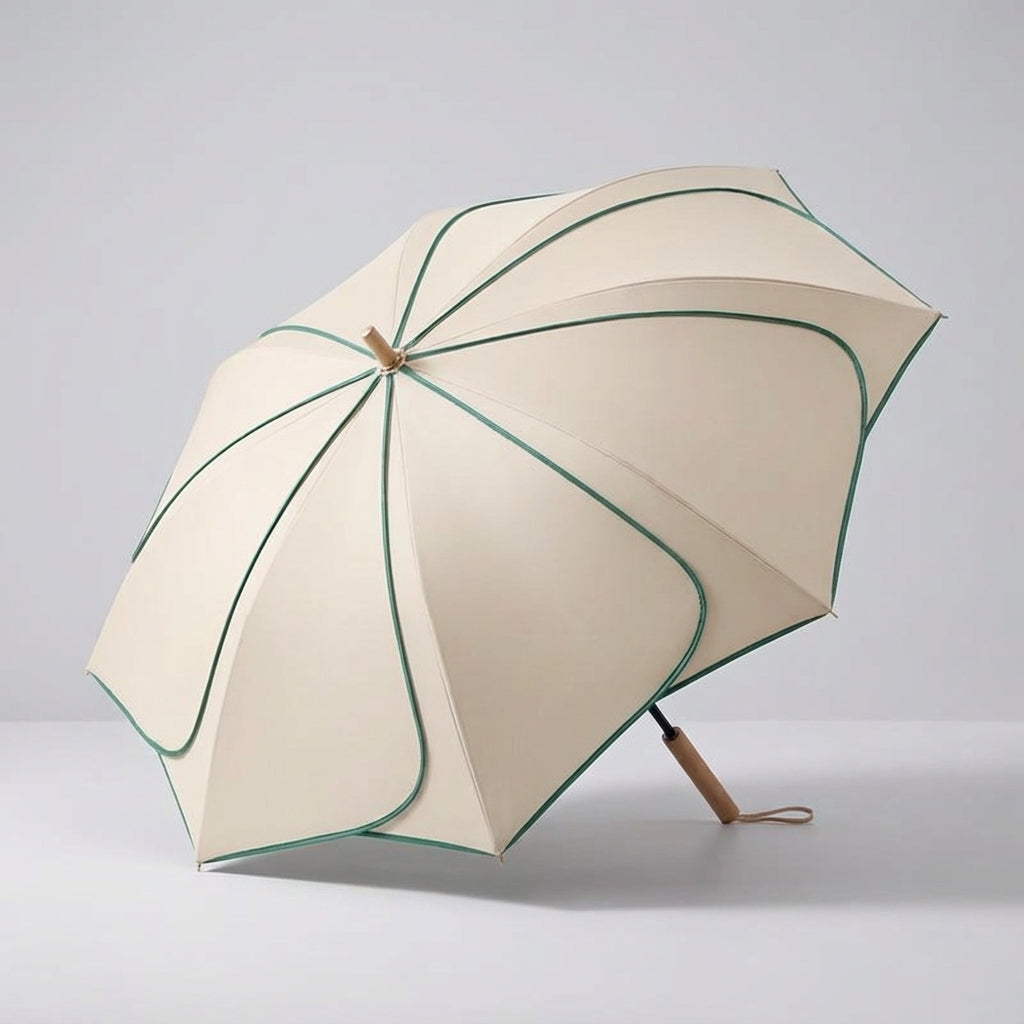 Flower-Shaped Umbrella with Wooden Handle, UV Coated