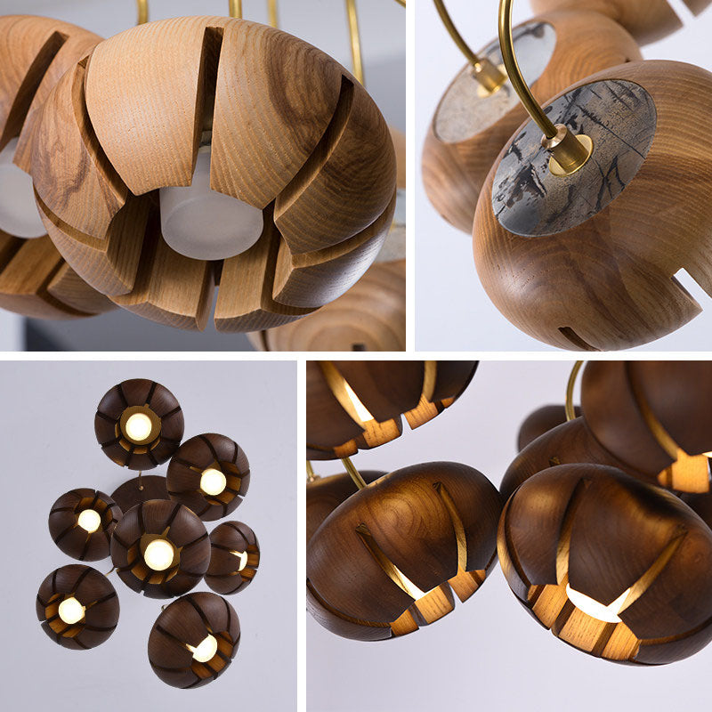 Wooden Cluster Chandelier with Multiple Lights, Warm White