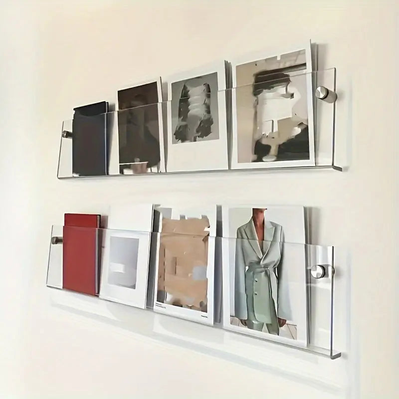 Clear Wall-Mounted Magazine Rack Shelf, 40 x 3.5 x 15cm