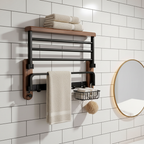 Walnut and Aluminium Wall Shelf for Towels, 50 or 60 cm
