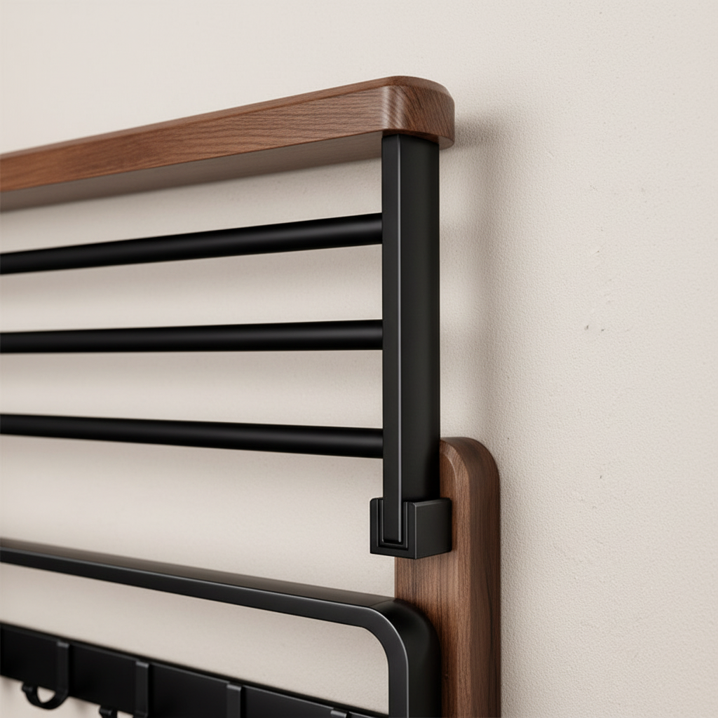 Walnut and Aluminium Wall Shelf for Towels, 50 or 60 cm