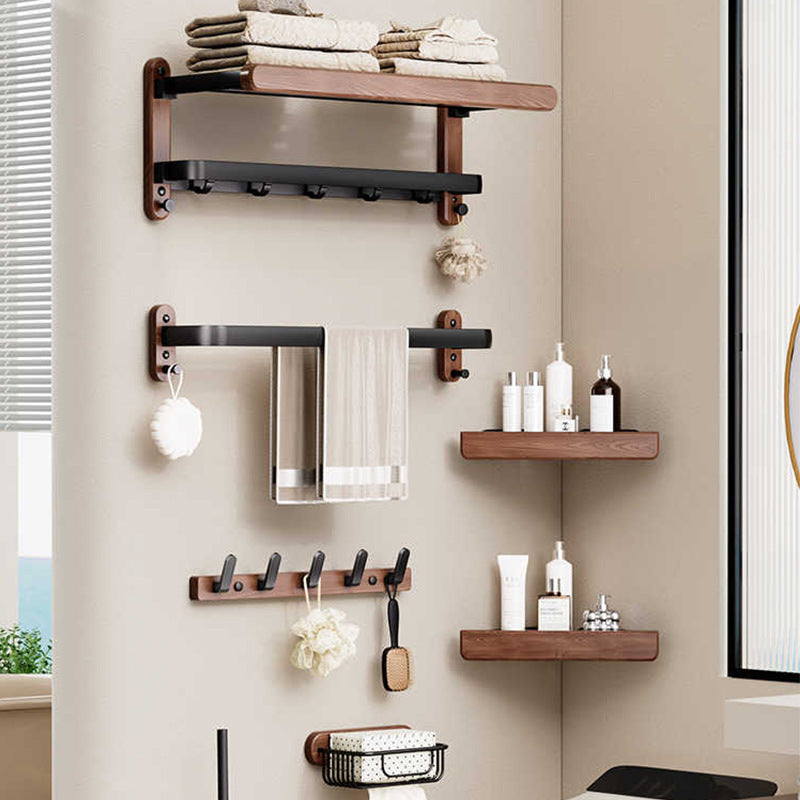 Walnut and Aluminium Wall Shelf for Towels, 50 or 60 cm