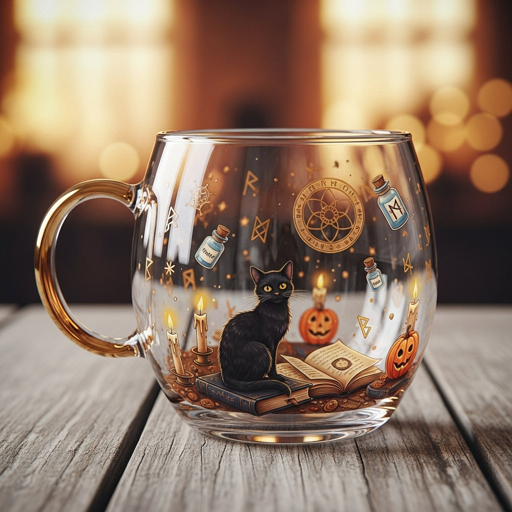 Hand-Painted Glass Christmas Mug with Winter Motif and Handle