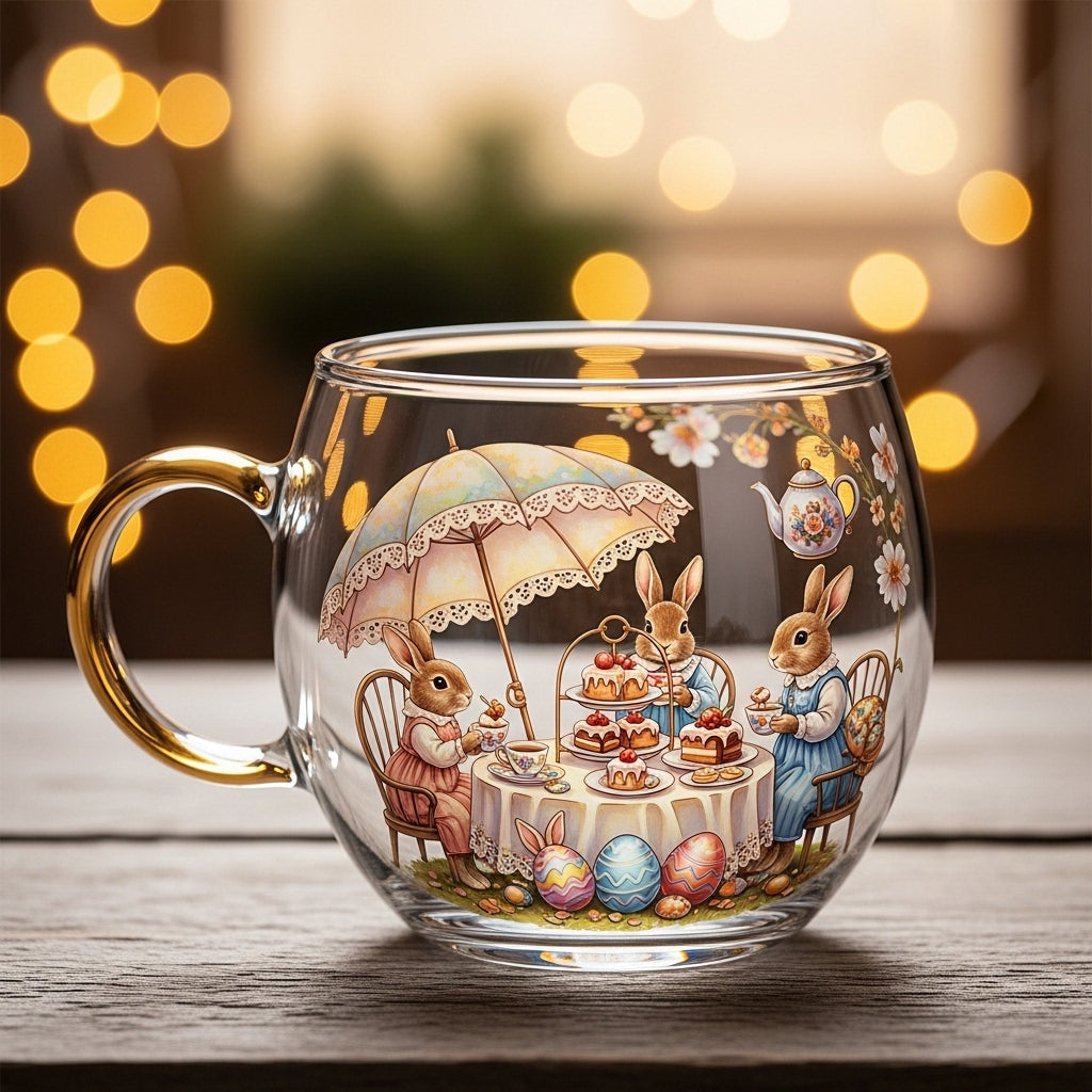 Hand-Painted Glass Christmas Mug with Winter Motif and Handle