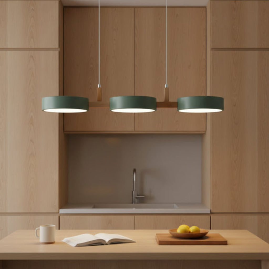Round LED Pendant Light with Wood Details, 77 cm