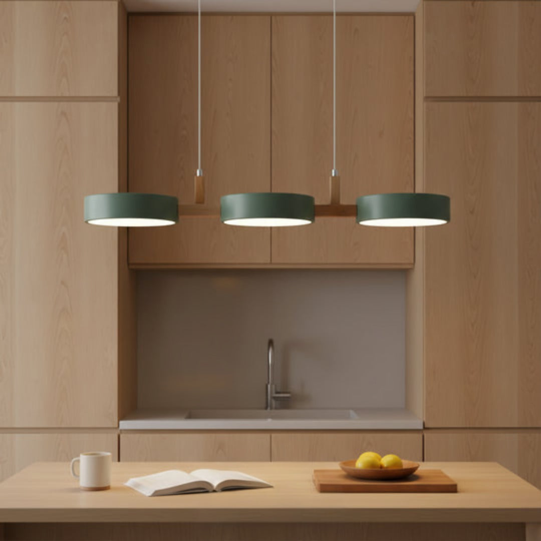 Round LED Pendant Light with Wood Details, 77 cm