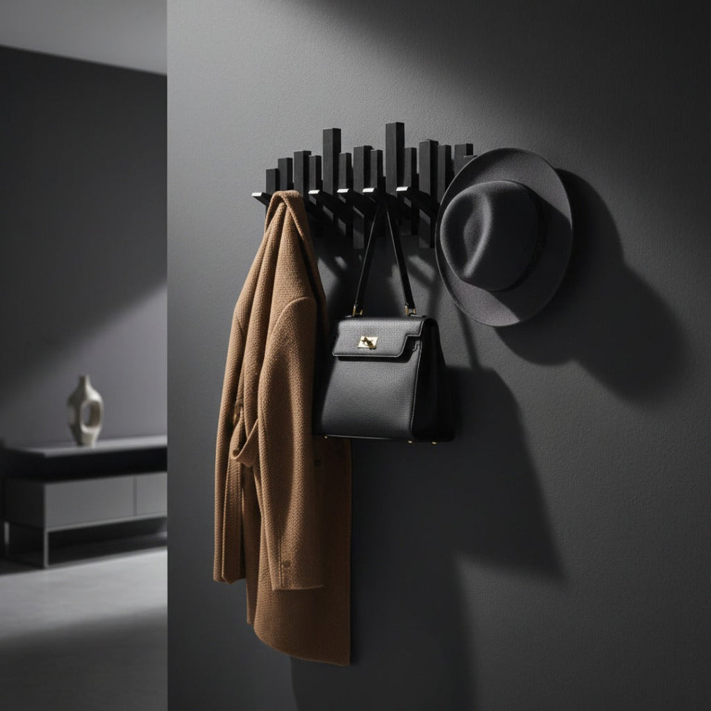 Folding Wall Coat Rack in Solid Wood, Piano Key Design