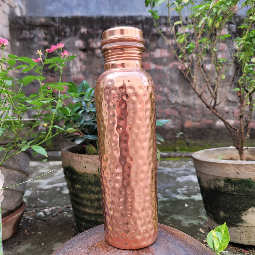 Hammered Pure Copper Water Bottle, 800ml, Leak-Proof