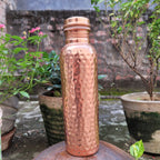 Hammered Pure Copper Water Bottle, 800ml, Leak-Proof