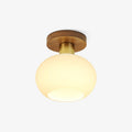 Walnut and Copper Ceiling Light with Opal Glass Globe, 18 cm