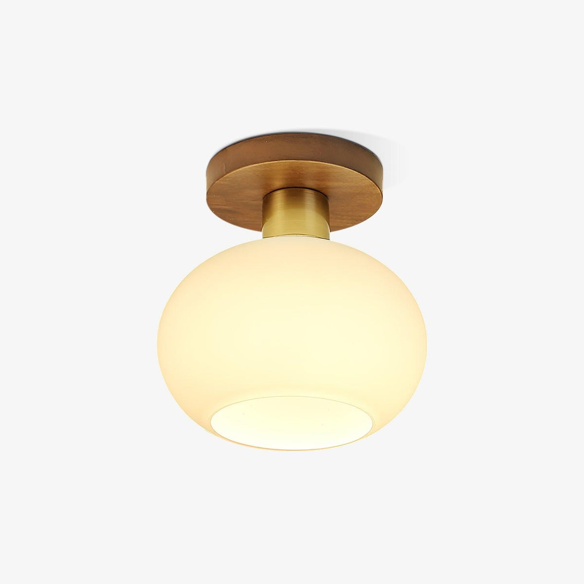 Walnut and Copper Ceiling Light with Opal Glass Globe, 18 cm