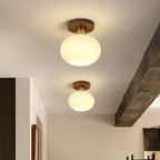 Walnut and Copper Ceiling Light with Opal Glass Globe, 18 cm