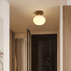 Walnut and Copper Ceiling Light with Opal Glass Globe, 18 cm