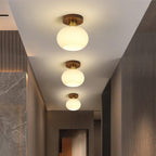 Walnut and Copper Ceiling Light with Opal Glass Globe, 18 cm