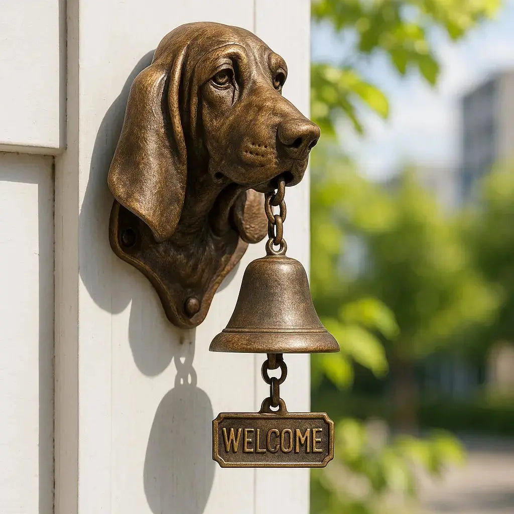 Dog Motif Wall Bell, Antique Bronze Finish, 27x13cm