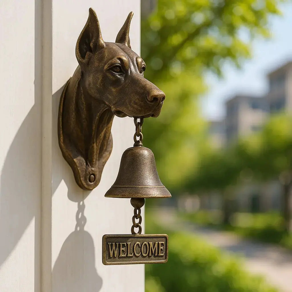 Dog Motif Wall Bell, Antique Bronze Finish, 27x13cm