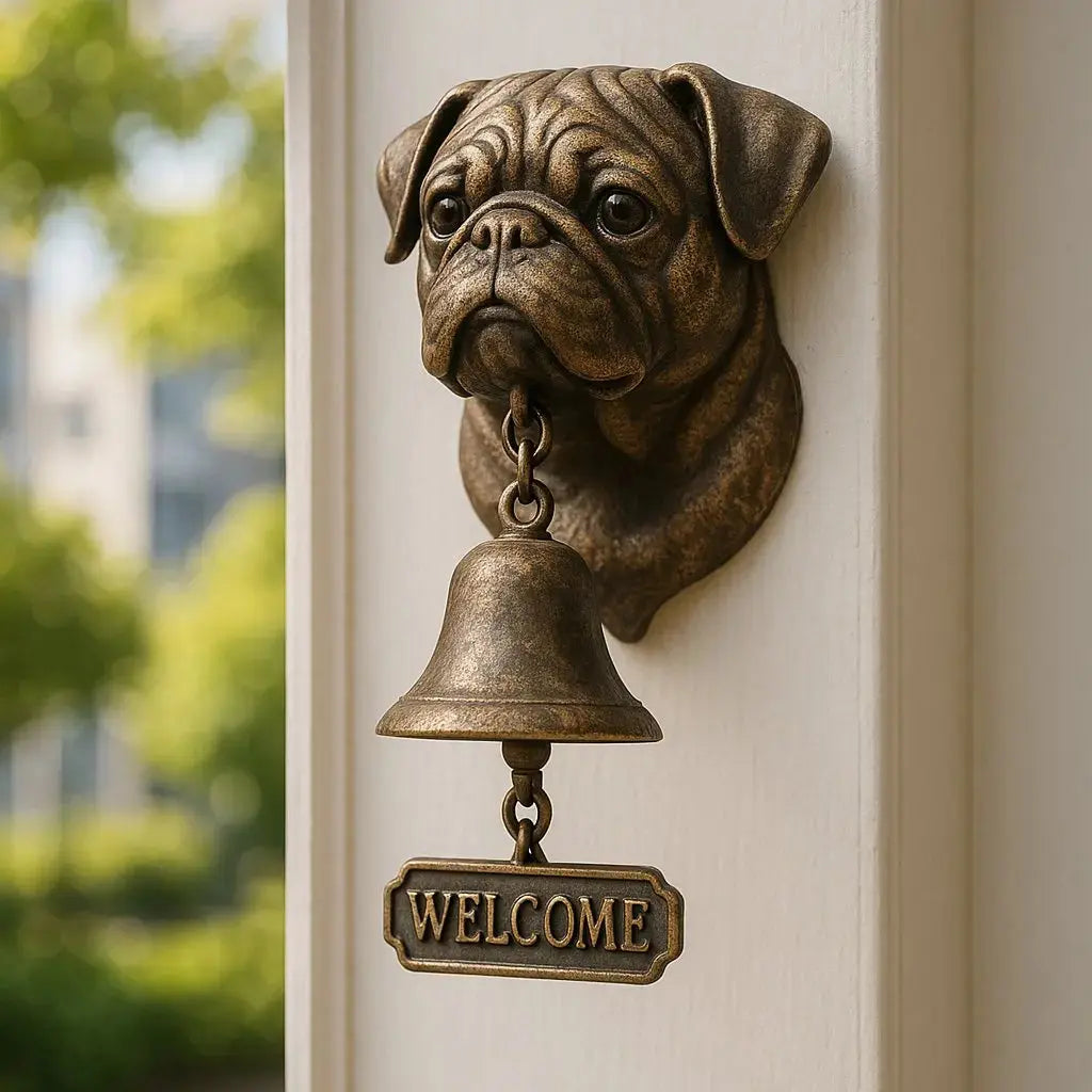 Dog Motif Wall Bell, Antique Bronze Finish, 27x13cm
