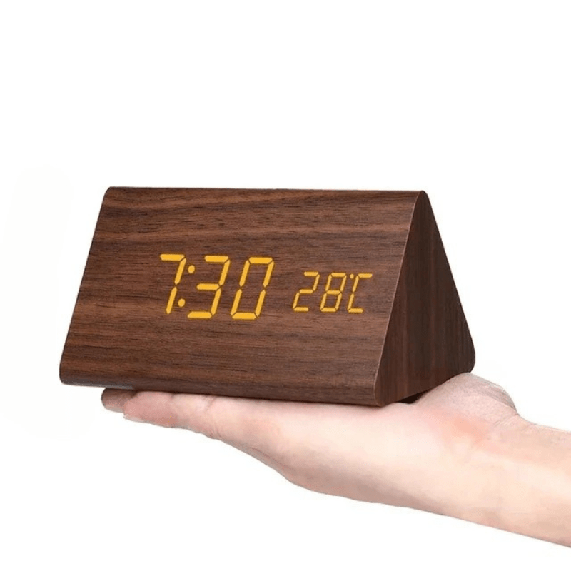 Wooden Digital Desk Clock with Sound Activation, LED Display