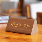 Wooden Digital Desk Clock with Sound Activation, LED Display