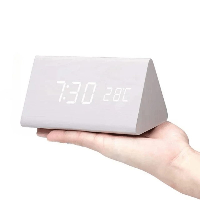 Wooden Digital Desk Clock with Sound Activation, LED Display