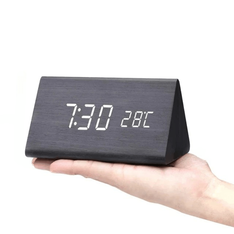 Wooden Digital Desk Clock with Sound Activation, LED Display
