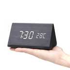 Wooden Digital Desk Clock with Sound Activation, LED Display