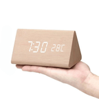 Wooden Digital Desk Clock with Sound Activation, LED Display