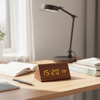 Wooden Digital Desk Clock with Sound Activation, LED Display