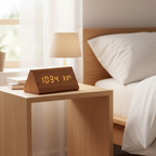 Wooden Digital Desk Clock with Sound Activation, LED Display