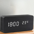 Wooden Digital Desk Clock with Sound Activation, LED Display